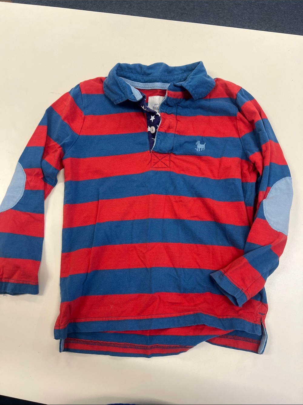 Mini Boden Red & Blue Striped Long-Sleeve Polo size 5-6